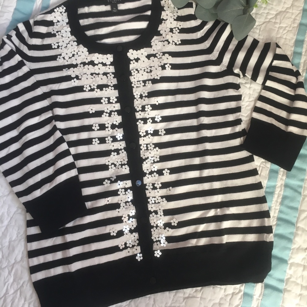 Talbots black and white cardigan